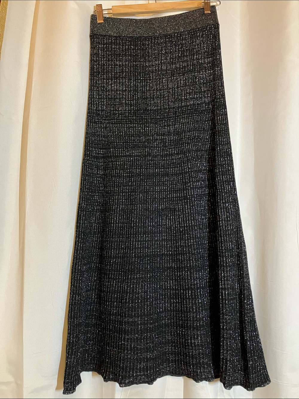 Free People Black Silver Ribbed Maxi Skirt